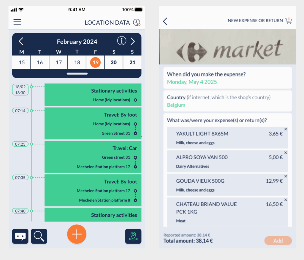 Side-by-side of Geotimeline of TUS and Ticket scan of HBS within the MOTUS app.